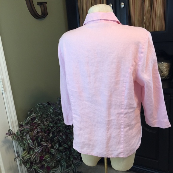 Carlie’s Court Pink Linen Shirt CollarTunic Size L - Picture 5 of 6